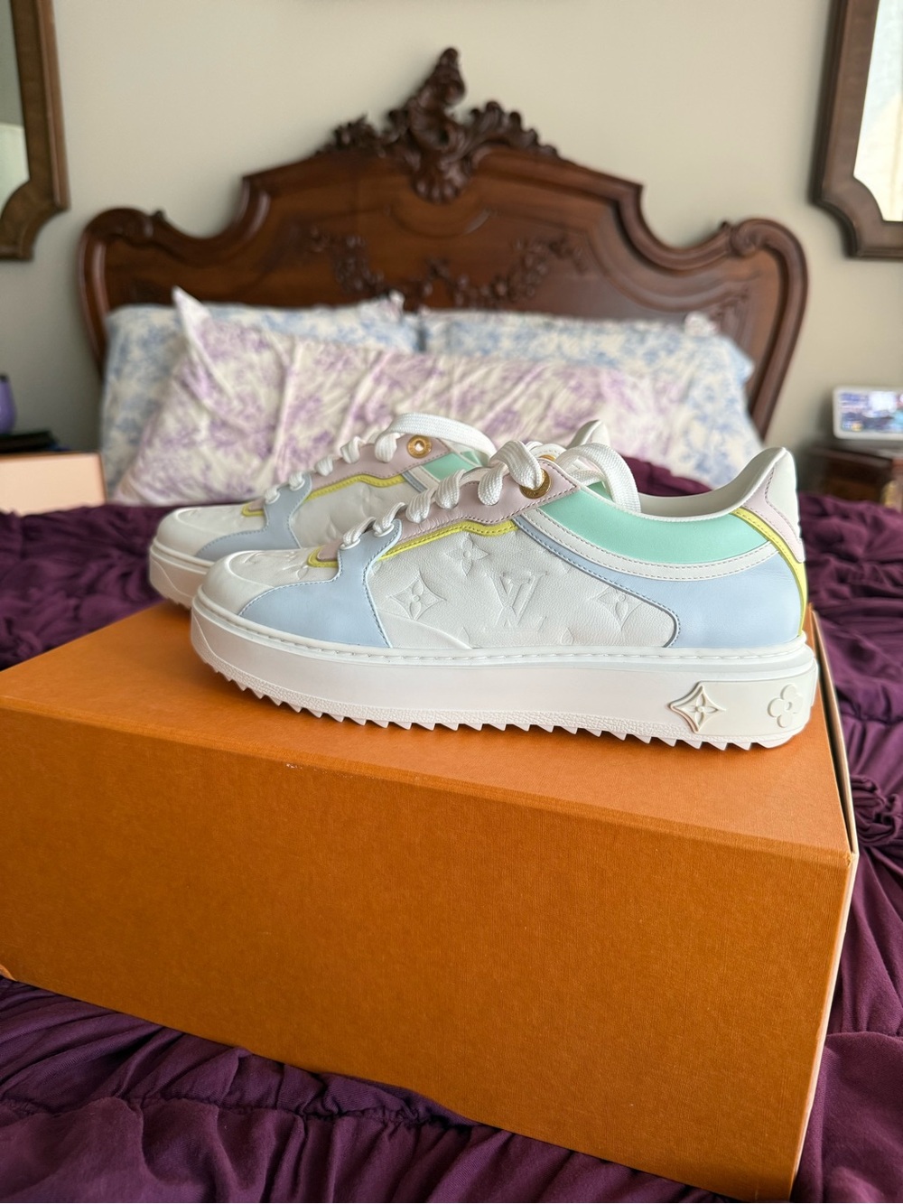 Louis Vuitton Pastel Time Out Low-Top Sneakers in White, Light Blue, Mint, Pink